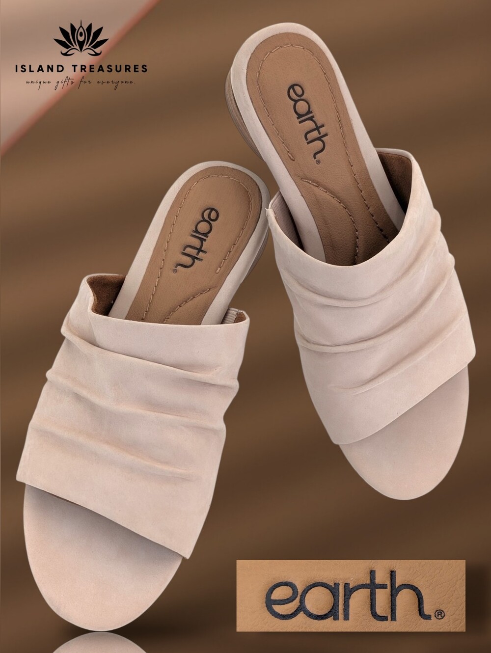Earth Talma Sz 7M Sand/Nude Ruched Gorgeous Supreme Genuine Leather Slide Sandal